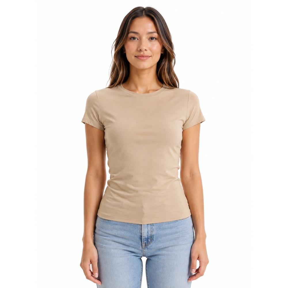 Open Edit Women Tan Cartouche Short Sleeve Crew Neck Tee Size XS